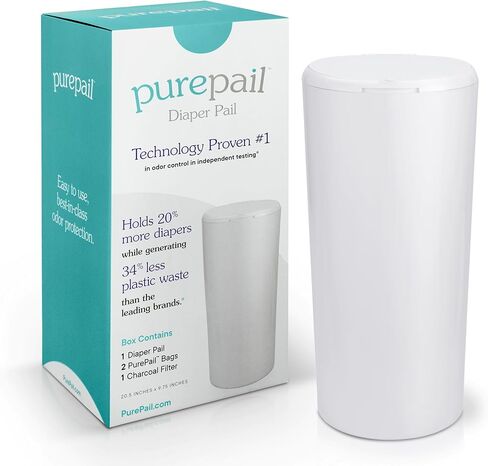 دلو الحفاضات الكلاسيكي - أسود، يحجب الروائح بدون رائحة إضافية، يحمل 20% حفاضات أكثر ويولد نفايات أقل، بدون قطع، بدون علب، يتضمن 1 سطل + 2 كيس إعادة تعبئة + 1 فلتر فحم in Kuwait