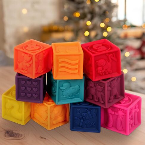 B. toys- B. baby- Elemenosqueeze- Baby Blocks- 26 Soft Sort & Stack Blocks With Alphabet – Architectural Building Blocks – Shapes, Letters & Animals – 6 Months + in Saudi Arabia