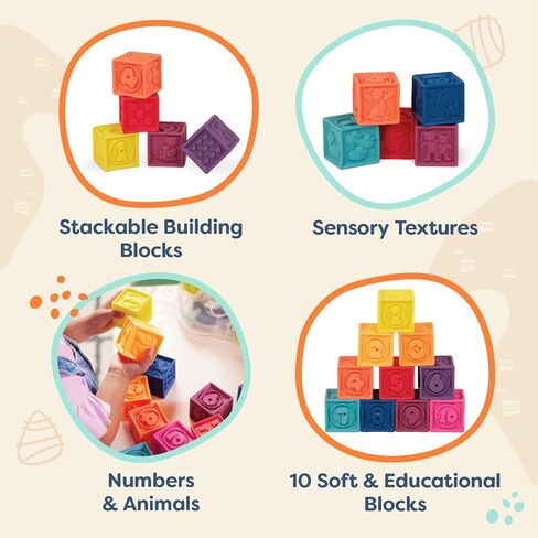 B. toys- B. baby- Elemenosqueeze- Baby Blocks- 26 Soft Sort & Stack Blocks With Alphabet – Architectural Building Blocks – Shapes, Letters & Animals – 6 Months + in Saudi Arabia