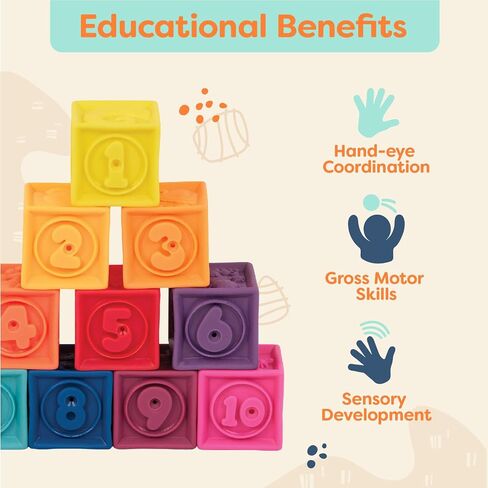 B. toys- B. baby- Elemenosqueeze- Baby Blocks- 26 Soft Sort & Stack Blocks With Alphabet – Architectural Building Blocks – Shapes, Letters & Animals – 6 Months + in Saudi Arabia