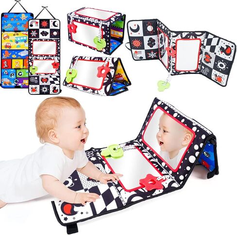 Tummy Time Mirror for babies 0-6 months, Baby Toys for babies 0-6 Months,Montessori Newborn Sensory Development Toys,High Contrast Black & White Tummy Time Toy,Infant Toys for Boys Girls 6-12 Month in Kuwait