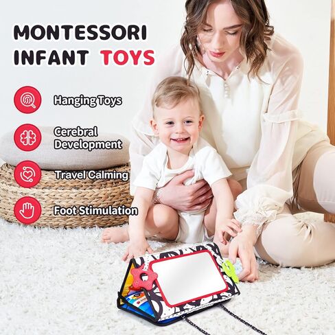 Tummy Time Mirror for babies 0-6 months, Baby Toys for babies 0-6 Months,Montessori Newborn Sensory Development Toys,High Contrast Black & White Tummy Time Toy,Infant Toys for Boys Girls 6-12 Month in Kuwait