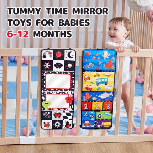 Tummy Time Mirror for babies 0-6 months, Baby Toys for babies 0-6 Months,Montessori Newborn Sensory Development Toys,High Contrast Black & White Tummy Time Toy,Infant Toys for Boys Girls 6-12 Month in Kuwait