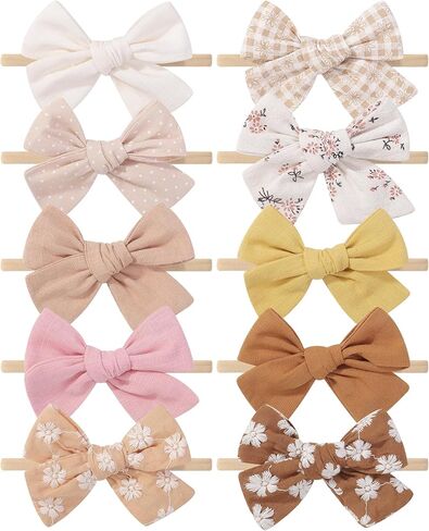 doboi 10PCS Baby Girls Headbands Hair Bows | Nylon Linen Hairbands Handmade Hair Accessories for Newborn Infant Toddlers Little Girl and Kids in Saudi Arabia