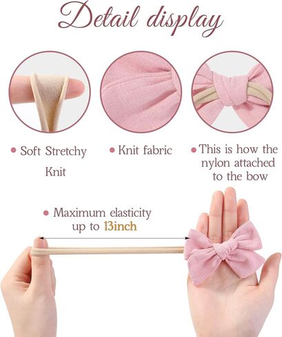 doboi 10PCS Baby Girls Headbands Hair Bows | Nylon Linen Hairbands Handmade Hair Accessories for Newborn Infant Toddlers Little Girl and Kids in Saudi Arabia