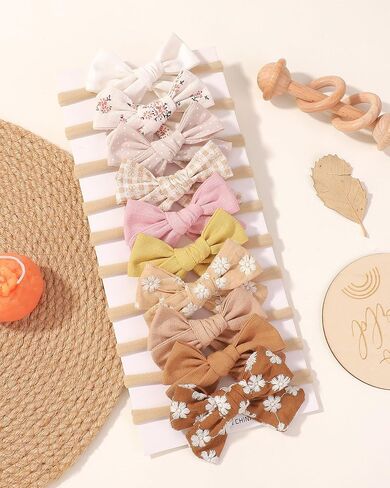 doboi 10PCS Baby Girls Headbands Hair Bows | Nylon Linen Hairbands Handmade Hair Accessories for Newborn Infant Toddlers Little Girl and Kids in Saudi Arabia