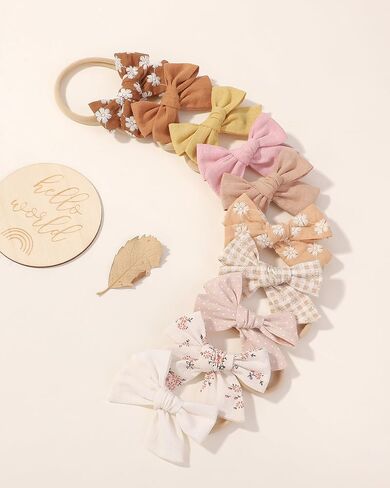 doboi 10PCS Baby Girls Headbands Hair Bows | Nylon Linen Hairbands Handmade Hair Accessories for Newborn Infant Toddlers Little Girl and Kids in Saudi Arabia