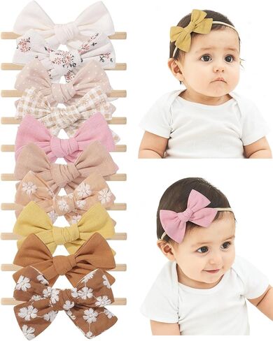 doboi 10PCS Baby Girls Headbands Hair Bows | Nylon Linen Hairbands Handmade Hair Accessories for Newborn Infant Toddlers Little Girl and Kids in Saudi Arabia