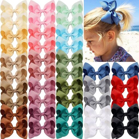 JOYOYO 40 قطعة 4.5 بوصة فيونكات شعر التمساح مقاطع Grosgrain شريط أقواس كبيرة للفتيات الصغار والأطفال 20 لونًا في أزواج in Kuwait