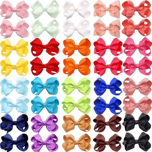 JOYOYO 40 قطعة 4.5 بوصة فيونكات شعر التمساح مقاطع Grosgrain شريط أقواس كبيرة للفتيات الصغار والأطفال 20 لونًا في أزواج in Kuwait