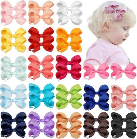 JOYOYO 40 قطعة 4.5 بوصة فيونكات شعر التمساح مقاطع Grosgrain شريط أقواس كبيرة للفتيات الصغار والأطفال 20 لونًا في أزواج in Kuwait