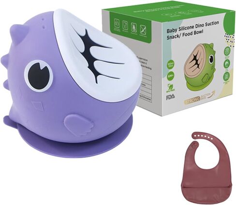 Dino Silicone Baby Snack Containers with Suction for Toddlers,Soft Safe BPA-Free Ppill Proof Snack Cups with Free Silicone Bibs,Green. in Saudi Arabia