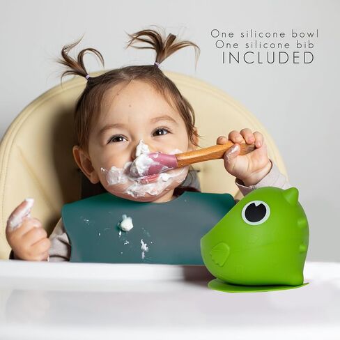 Dino Silicone Baby Snack Containers with Suction for Toddlers,Soft Safe BPA-Free Ppill Proof Snack Cups with Free Silicone Bibs,Green. in Saudi Arabia