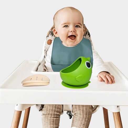 Dino Silicone Baby Snack Containers with Suction for Toddlers,Soft Safe BPA-Free Ppill Proof Snack Cups with Free Silicone Bibs,Green. in Saudi Arabia