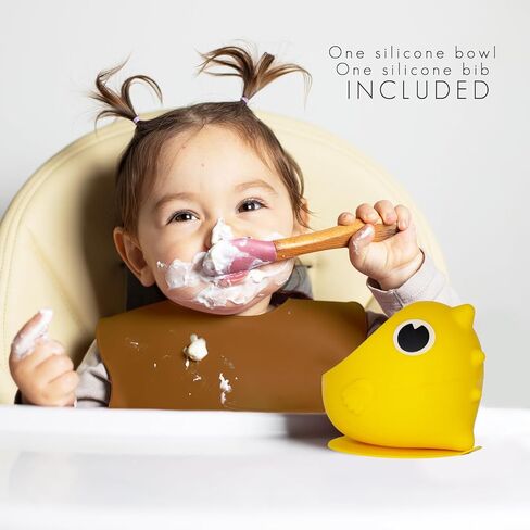 حاويات وجبات خفيفة للأطفال من السيليكون من دينو مع شفط للأطفال الصغار، أكواب وجبات خفيفة ناعمة وآمنة وخالية من مادة BPA مع مرايل سيليكون مجانية، باللون الأخضر. in Kuwait