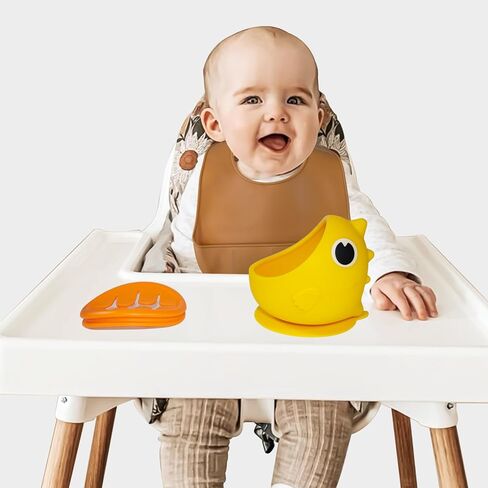 حاويات وجبات خفيفة للأطفال من السيليكون من دينو مع شفط للأطفال الصغار، أكواب وجبات خفيفة ناعمة وآمنة وخالية من مادة BPA مع مرايل سيليكون مجانية، باللون الأخضر. in Kuwait