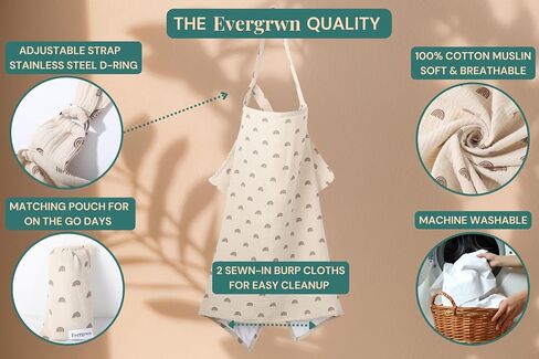 تصميم متفوق Evergrwn غطاء رضاعة للخصوصية متعدد الاستخدامات مع خط عنق مقوس للأم، قطن ناعم مسامي، غطاء للرضاعة، غطاء للرضاعة الطبيعية، أساسيات الرضاعة الطبيعية (أحمر الخدود) in Kuwait