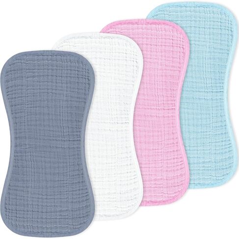 4 Pack Muslin Baby Burp Cloths for Baby Boys and Girls, Multi-Colors 100% Cotton Burping Cloths for Newborn in Saudi Arabia