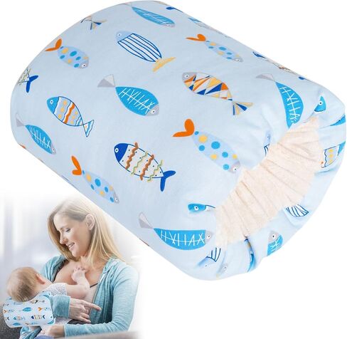 Baby Feeding Arm Pillow for Breastfeeding, Gray Stripes | 00% cotton fabric cushions the caregiver's arm for breastfeeding or bottle feeding. Washable and compact at 23 x 21 cm. in Saudi Arabia