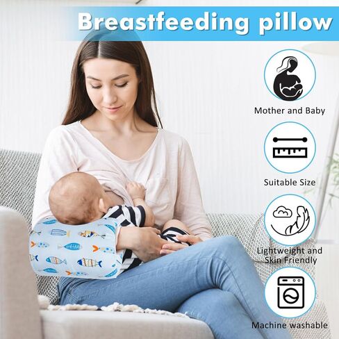 Baby Feeding Arm Pillow for Breastfeeding, Gray Stripes | 00% cotton fabric cushions the caregiver's arm for breastfeeding or bottle feeding. Washable and compact at 23 x 21 cm. in Saudi Arabia