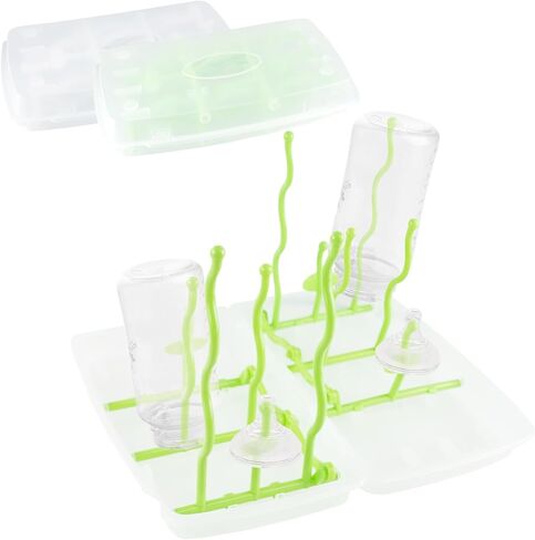 قطعتان من رف تجفيف زجاجات الأطفال، مجفف زجاجات قابل للطي موفر للمساحة، منظم زجاجات الأطفال، حامل مجفف زجاجات الأطفال، صينية مياه قابلة للإزالة للمنزل والسفر (أبيض وأخضر) in Kuwait