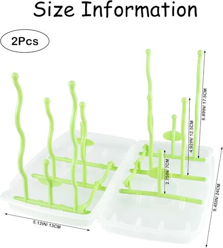 قطعتان من رف تجفيف زجاجات الأطفال، مجفف زجاجات قابل للطي موفر للمساحة، منظم زجاجات الأطفال، حامل مجفف زجاجات الأطفال، صينية مياه قابلة للإزالة للمنزل والسفر (أبيض وأخضر) in Kuwait