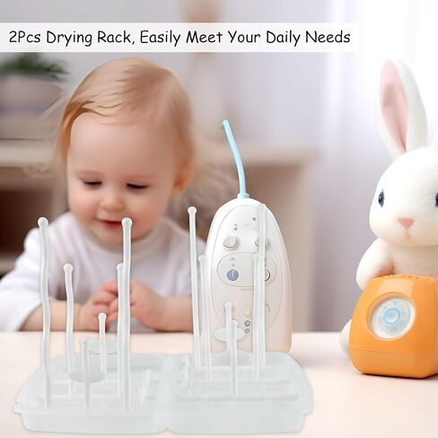 قطعتان من رف تجفيف زجاجات الأطفال، مجفف زجاجات قابل للطي موفر للمساحة، منظم زجاجات الأطفال، حامل مجفف زجاجات الأطفال، صينية مياه قابلة للإزالة للمنزل والسفر (أبيض وأخضر) in Kuwait