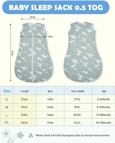 Lilian&Gema Baby Sleep Sack Unisex Baby Sleeping Bag 0.5 TOG Extra Soft Lightweight Wearable Blanket for Infant Toddler in Saudi Arabia