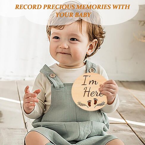 Baby Birth Announcement Sign,Wooden Stand Drawstring Bag with Hello World &Foot Print, Newborn Announcement Sign, Round Baby Nursery Name Signs in Saudi Arabia
