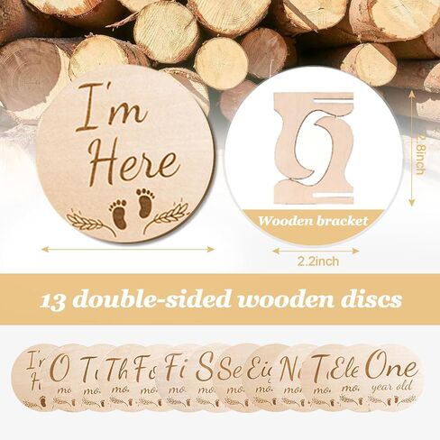 Baby Birth Announcement Sign,Wooden Stand Drawstring Bag with Hello World &Foot Print, Newborn Announcement Sign, Round Baby Nursery Name Signs in Saudi Arabia