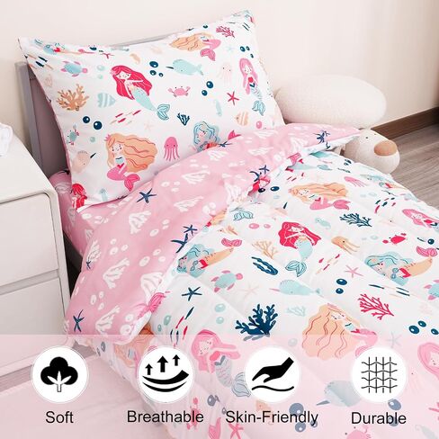 PHF 4 Piece Toddler Bedding Set, Ultra Soft Toddler Comforter Sets Include Comforter, Fitted Sheet, Flat Top Sheet and Pillowcase for Girls, Floral Bed in A Bag for Baby Bedroom, Floral in Saudi Arabia