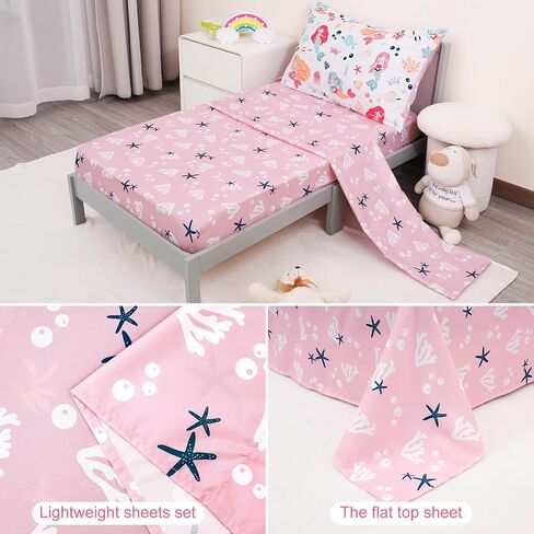 PHF 4 Piece Toddler Bedding Set, Ultra Soft Toddler Comforter Sets Include Comforter, Fitted Sheet, Flat Top Sheet and Pillowcase for Girls, Floral Bed in A Bag for Baby Bedroom, Floral in Saudi Arabia
