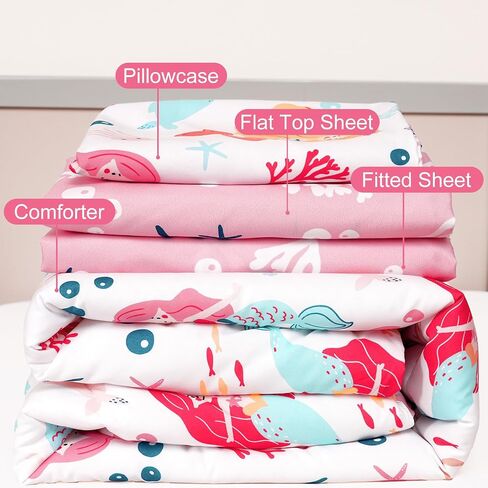 PHF 4 Piece Toddler Bedding Set, Ultra Soft Toddler Comforter Sets Include Comforter, Fitted Sheet, Flat Top Sheet and Pillowcase for Girls, Floral Bed in A Bag for Baby Bedroom, Floral in Saudi Arabia