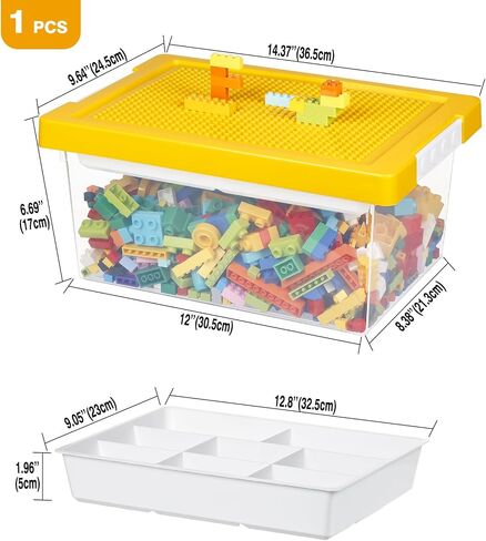 Loobuu Art Craft Storage Organizer Bins with Removable Tray - 1 Set Stackable Plastic Box, Toy Chest with Compatible Building Baseplate & Lid, Container for Bricks & Toys - Green (14.37"x9.64"x6.69") in Saudi Arabia