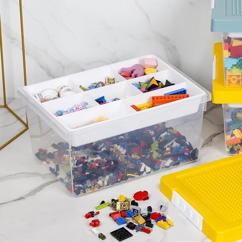 Loobuu Art Craft Storage Organizer Bins with Removable Tray - 1 Set Stackable Plastic Box, Toy Chest with Compatible Building Baseplate & Lid, Container for Bricks & Toys - Green (14.37"x9.64"x6.69") in Saudi Arabia