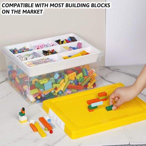 Loobuu Art Craft Storage Organizer Bins with Removable Tray - 1 Set Stackable Plastic Box, Toy Chest with Compatible Building Baseplate & Lid, Container for Bricks & Toys - Green (14.37"x9.64"x6.69") in Saudi Arabia