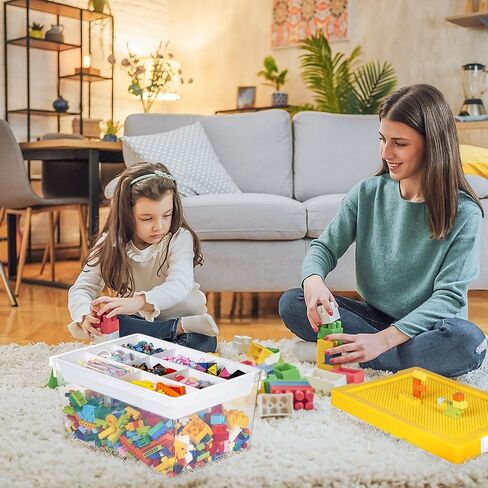Loobuu Art Craft Storage Organizer Bins with Removable Tray - 1 Set Stackable Plastic Box, Toy Chest with Compatible Building Baseplate & Lid, Container for Bricks & Toys - Green (14.37"x9.64"x6.69") in Saudi Arabia