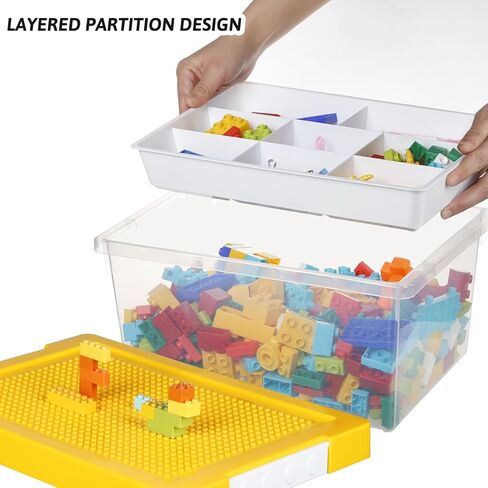 Loobuu Art Craft Storage Organizer Bins with Removable Tray - 1 Set Stackable Plastic Box, Toy Chest with Compatible Building Baseplate & Lid, Container for Bricks & Toys - Green (14.37"x9.64"x6.69") in Saudi Arabia