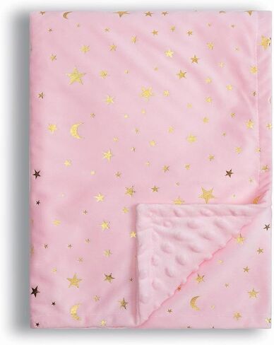 Baby Blanket for Boys Girls Soft Minky with Double Layer Dotted Backing, Star and Moon Printed 30 x 40 Inch Receiving Blanket (Violet) in Saudi Arabia