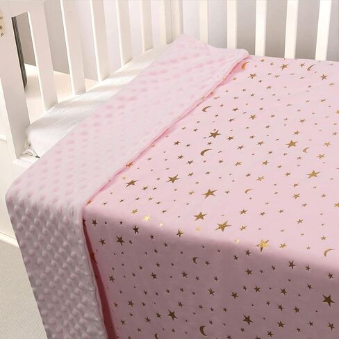 Baby Blanket for Boys Girls Soft Minky with Double Layer Dotted Backing, Star and Moon Printed 30 x 40 Inch Receiving Blanket (Violet) in Saudi Arabia