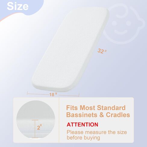 NeoBorn Baby Bassinet Mattress Pad, 35" x 20" Dual Sided Comfort Gel Memory Foam Mattress with Removable Breathable Soft Tencel Cover Fit for ANGELBLISS/AMKE/Bellababy/Yamesmile Baby Bassinet in Saudi Arabia