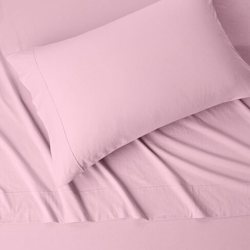 طقم ملاءات للأطفال الصغار من Amazon Basics مصنوع من قطن الجيرسي بنسبة 100% مكون من 3 قطع، مقاس 28 × 52 بوصة، وردي، سادة in Kuwait