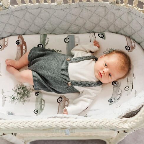 Stretchy Ultra Soft Fitted Bassinet Sheet Set 2 Pack, Universal Fit for Bassinets Baby Cradle Moses Basket Oval Rectangle Pad/Mattress, Happy Dinosaurs Bassinet Sheets for Girls and Boys in Saudi Arabia