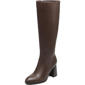 Women’s Knee High Boots Round Toe Chunky Heel Faux Leather Tall Riding Boots with Side Zipper in Kuwait