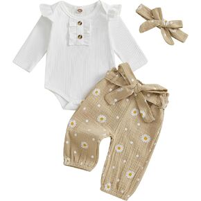 Kaipiclos Newborn Baby Girl Clothes Little Sister Outfit Long Sleeves Romper Pants Baby Clothes for Girls 0 3 6 12 18 Months in Kuwait