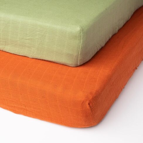 100% Organic Cotton Muslin Standard Fitted Crib Sheet for Boys, Girls & Toddlers – 52"x28", 2 Pack Soft Breathable Natural Cotton Mattress Bed Sheets, Neutral Crib Sheet (Green & Rust) in Saudi Arabia