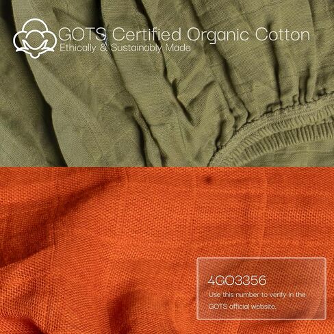 100% Organic Cotton Muslin Standard Fitted Crib Sheet for Boys, Girls & Toddlers – 52"x28", 2 Pack Soft Breathable Natural Cotton Mattress Bed Sheets, Neutral Crib Sheet (Green & Rust) in Saudi Arabia