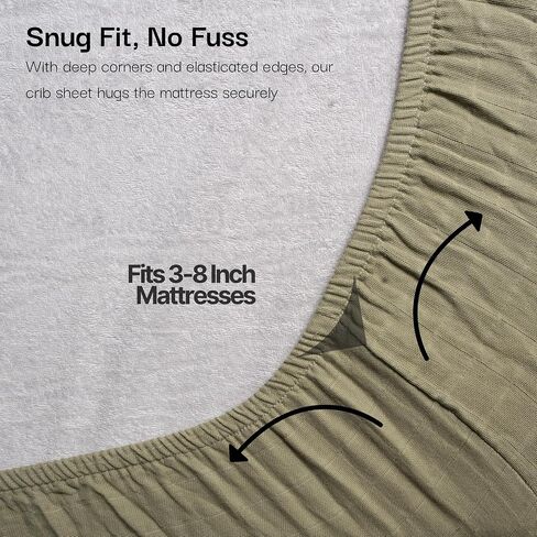 100% Organic Cotton Muslin Standard Fitted Crib Sheet for Boys, Girls & Toddlers – 52"x28", 2 Pack Soft Breathable Natural Cotton Mattress Bed Sheets, Neutral Crib Sheet (Green & Rust) in Saudi Arabia