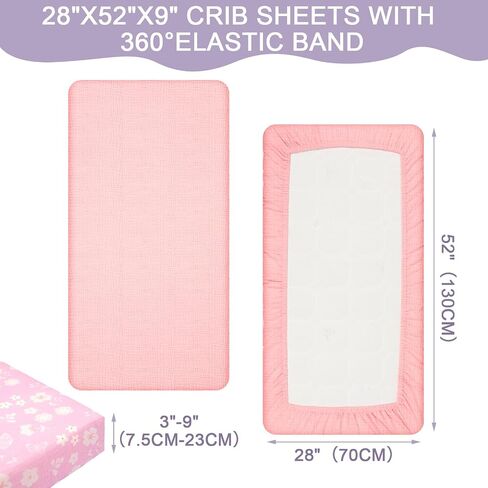 4 Pack Muslin Crib Sheets Neutral Soft and Breathable Cotton Baby Sheets for Girl Boy 52''x28'' Standard Fitted Crib Mattress(Boho Rainbow & Sun) in Saudi Arabia