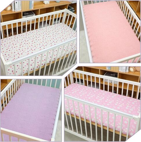 4 Pack Muslin Crib Sheets Neutral Soft and Breathable Cotton Baby Sheets for Girl Boy 52''x28'' Standard Fitted Crib Mattress(Boho Rainbow & Sun) in Saudi Arabia